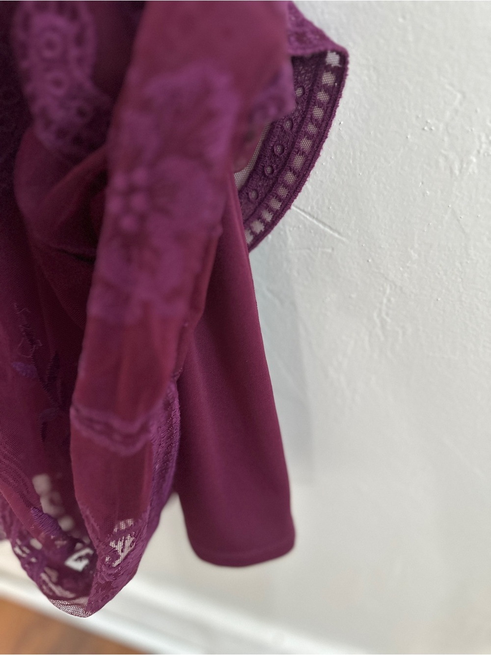 PinkBlush Burgundy Lace Mesh Overlay Maternity Maxi Dress - Picture 7 of 8